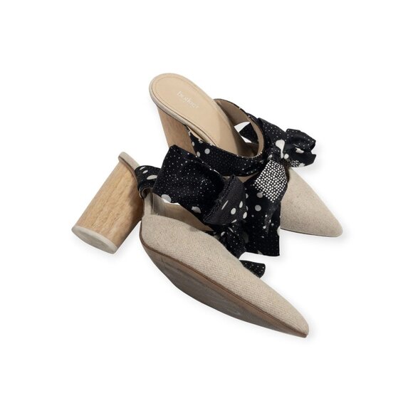 Botkier Hampton Ribbon Bow Mules With Polka Dots & Wooden Block Heels Linen - Picture 2 of 16